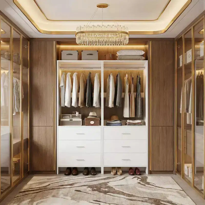 Système de rangement de placard avec tiroirs en bois, armoire autoportante avec tringle de suspension