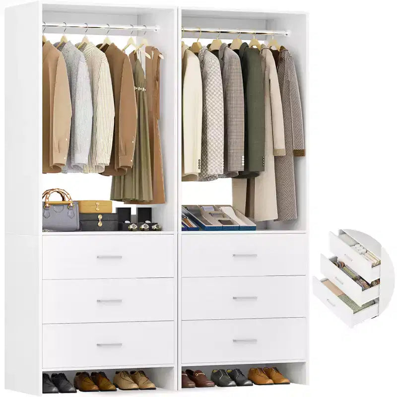 Système de rangement de placard avec tiroirs en bois, armoire autoportante avec tringle de suspension