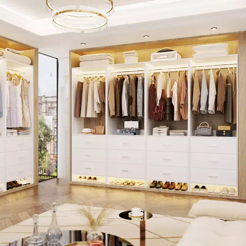 Système de rangement de placard avec tiroirs en bois, armoire autoportante avec tringle de suspension