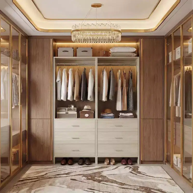 Système de rangement de placard avec tiroirs en bois, armoire autoportante avec tringle de suspension