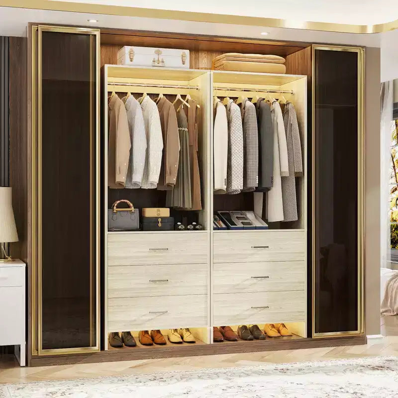 Système de rangement de placard avec tiroirs en bois, armoire autoportante avec tringle de suspension