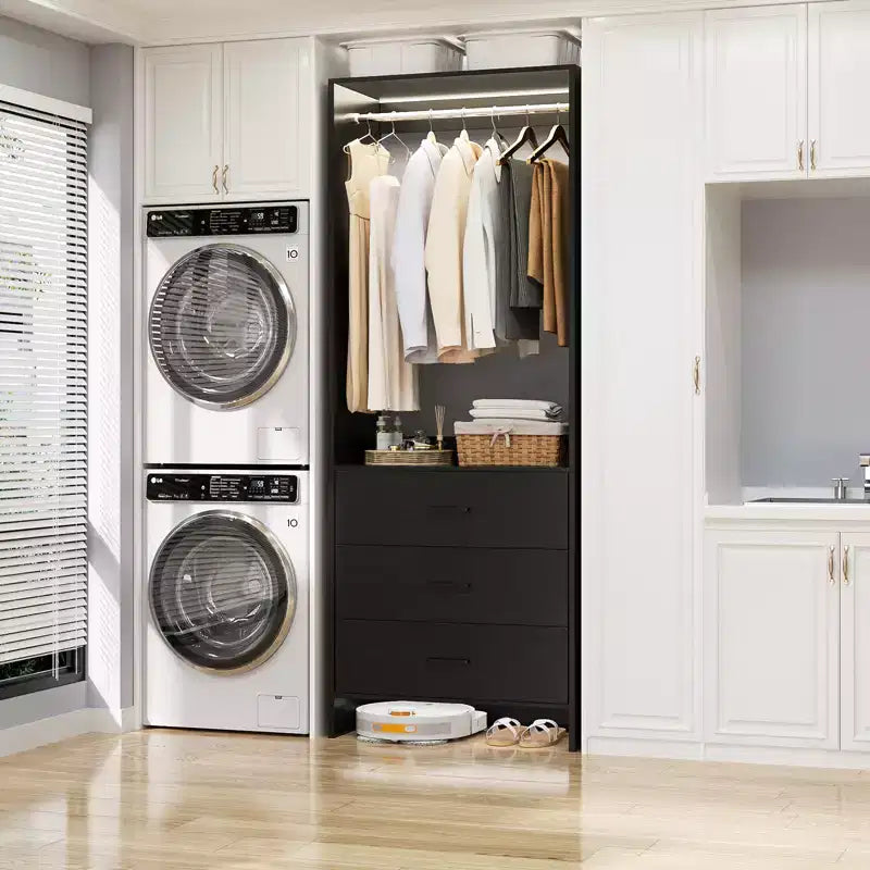 Système de rangement de placard avec tiroirs en bois, armoire autoportante avec tringle de suspension