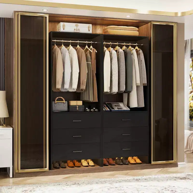 Système de rangement de placard avec tiroirs en bois, armoire autoportante avec tringle de suspension