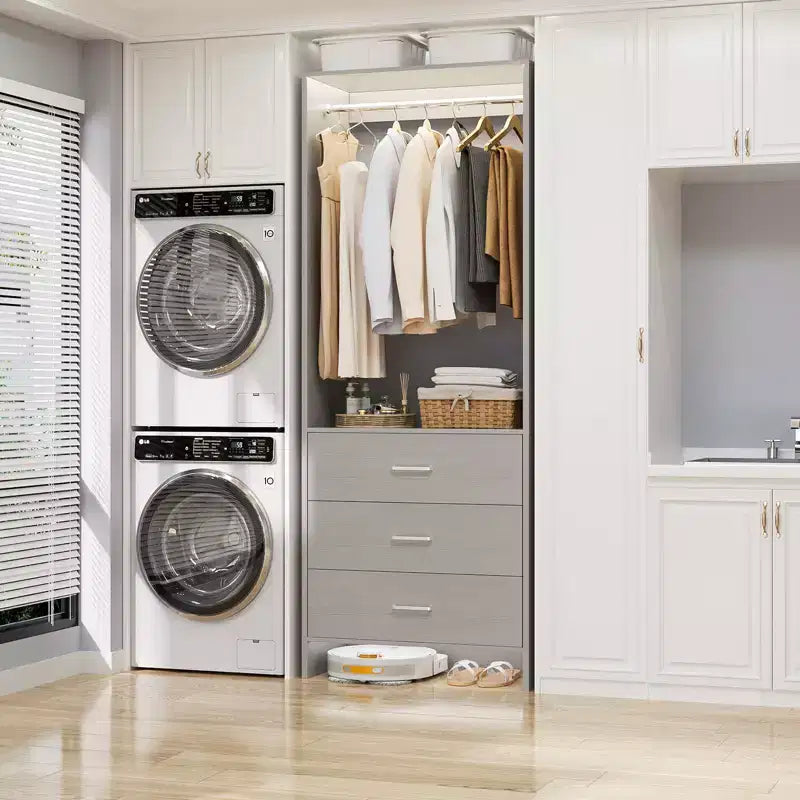 Système de rangement de placard avec tiroirs en bois, armoire autoportante avec tringle de suspension