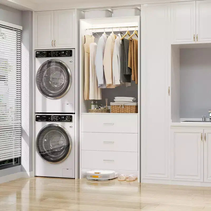 Système de rangement de placard avec tiroirs en bois, armoire autoportante avec tringle de suspension