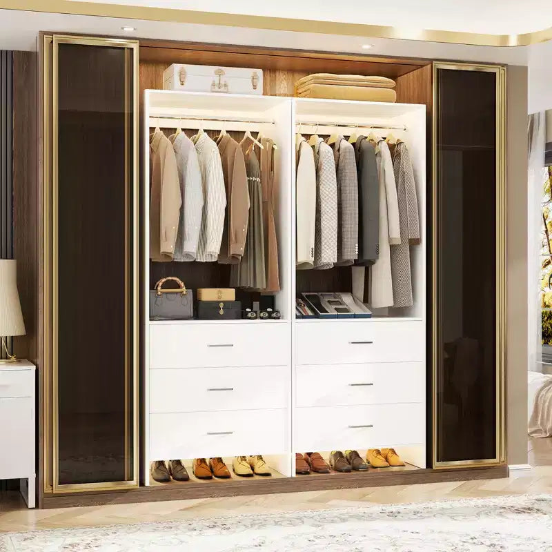 Système de rangement de placard avec tiroirs en bois, armoire autoportante avec tringle de suspension