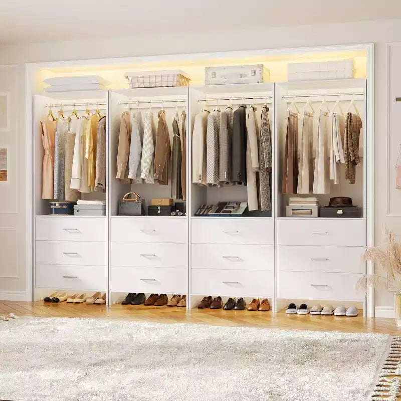 Système de rangement de placard avec tiroirs en bois, armoire autoportante avec tringle de suspension