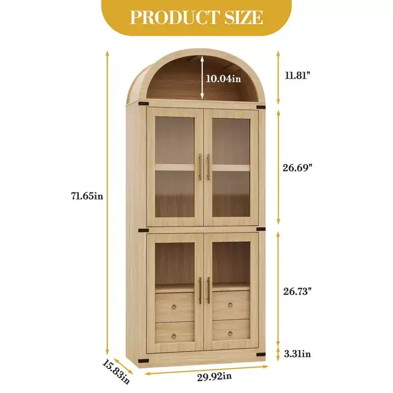 Bibliothèque haute à arche, 182 cm, avec 2 tiroirs intérieurs, meuble de rangement autonome avec dispositif anti-basculement, convient pour le salon, la chambre à coucher