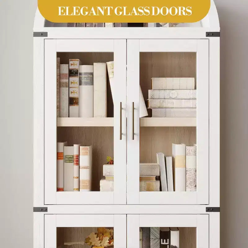 Bibliothèque haute à arche, 182 cm, avec 2 tiroirs intérieurs, meuble de rangement autonome avec dispositif anti-basculement, convient pour le salon, la chambre à coucher