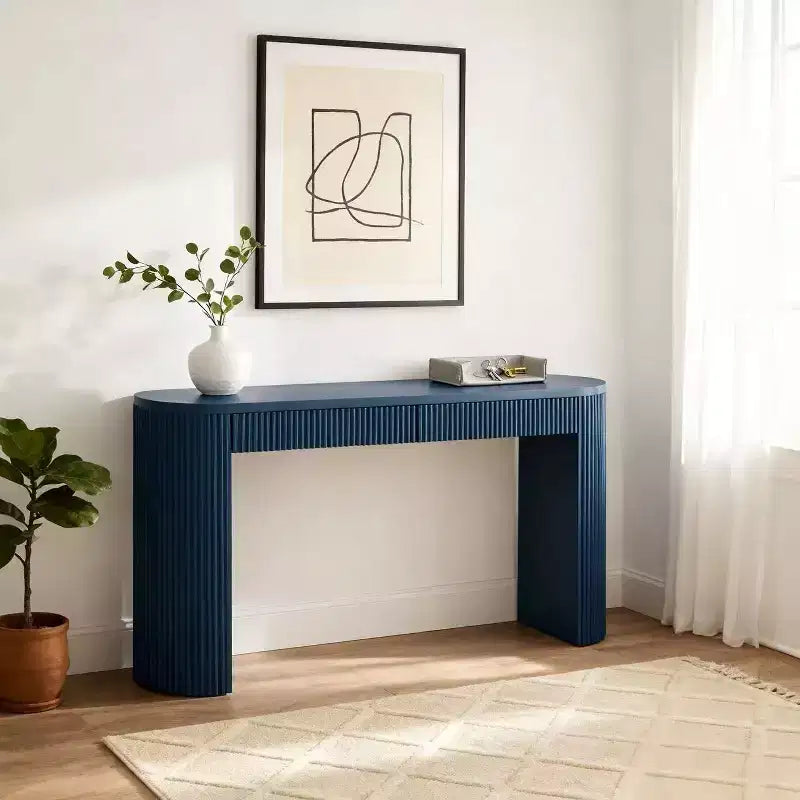 Console moderne nervurée avec 2 tiroirs Table d'entrée ou de coiffeuse élégante