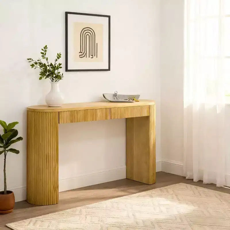 Console moderne nervurée avec 2 tiroirs Table d'entrée ou de coiffeuse élégante